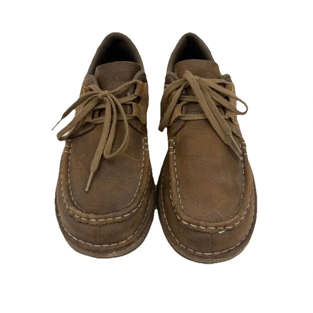 Merrell Bask Lace Shoes Moss Men 9‎ Moc Toe Brown Leather Comfort Lace Up J21981